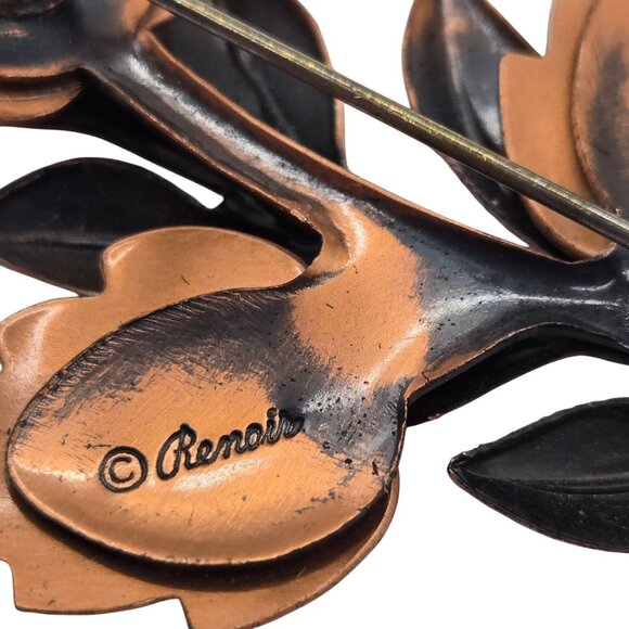 Vtg Brooch Leaf Copper Matisse Renoir Autumn Fall Whimsigoth Fairy Cottage Pin - Picture 3 of 10